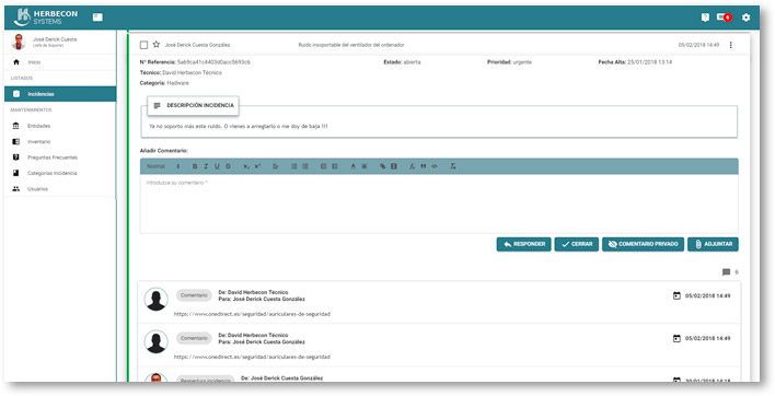 Detalle incidencia Herbecon SAC